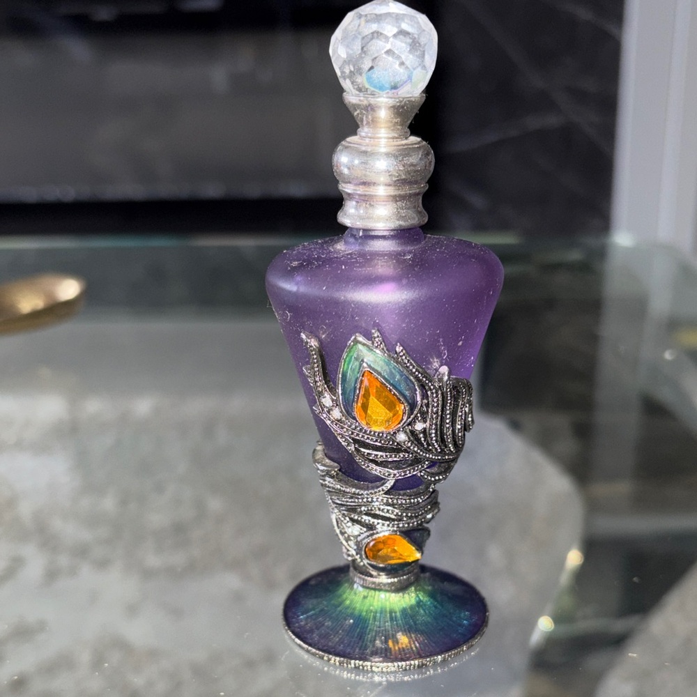 Purple Jeweled Glass Perfume Bottle with Silver Accents